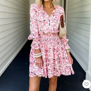 Bishop + Young Pink Floral Smocked Waist Dress